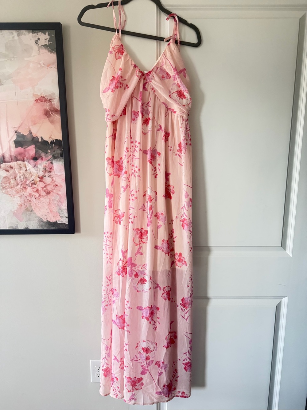 Peach Love Pink Floral Maxi Dress, Size Medium